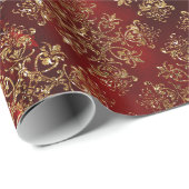 Elegantes Red Gold Muster Weihnachten Geschenkpapier (Rolleneckpunkt)