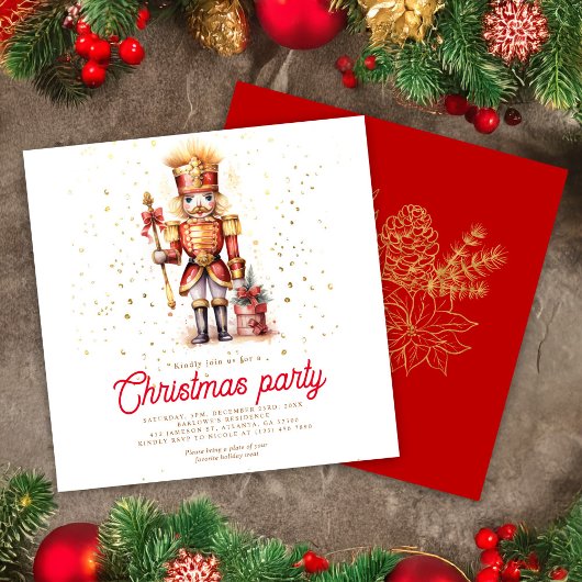 Elegantes Red Gold Nutcracker Weihnachts-Party Einladung