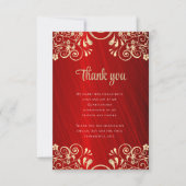 Elegantes Red Gold Quinceanera Foto Vielen Dank Dankeskarte (Vorderseite)