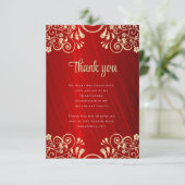 Elegantes Red Gold Quinceanera Foto Vielen Dank Dankeskarte (Stehend Vorderseite)