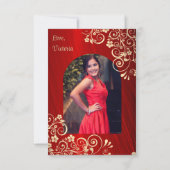 Elegantes Red Gold Quinceanera Foto Vielen Dank Dankeskarte (Rückseite)