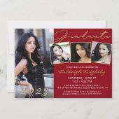 Elegantes Red Gold Script 4 Foto Graduate Einladung (Vorderseite)