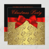 Elegantes Red Gold Swirl Bow Weihnachts-Party Einladung (Vorne/Hinten)