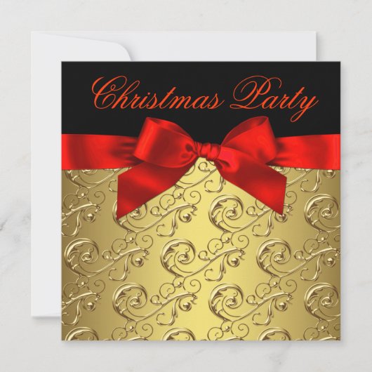 Elegantes Red Gold Swirl Bow Weihnachts-Party Einladung (Vorderseite)