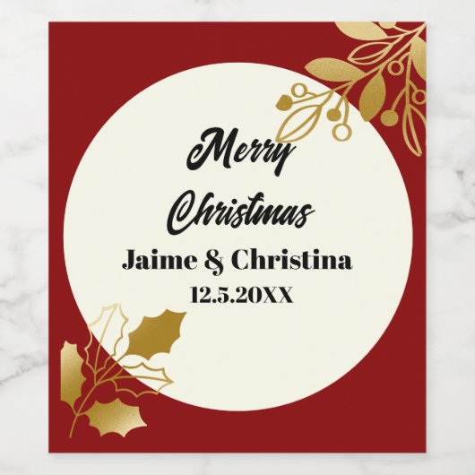 Elegantes Red Gold und Elfenbeinküste Frohe Weihna Weinetikett (Einzelnes Label)