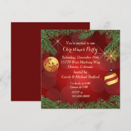 Elegantes Red Gold Weihnachts-Party Einladung