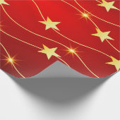 Elegantes Red Gold Weihnachts-Star-Urlaubsmuster Geschenkpapier (Ecke)