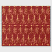 Elegantes Red & Gold Weihnachtsbaummuster Geschenkpapier (Flach)