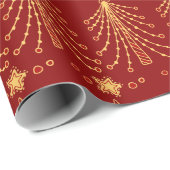Elegantes Red & Gold Weihnachtsbaummuster Geschenkpapier (Rolleneckpunkt)