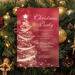 Elegantes Red & Gold Weihnachtsfest Party Sparkle Einladung