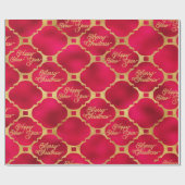 Elegantes Red & Gold Weihnachtsmuster Zwei Fotos Geschenkpapier (Flach)