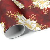 Elegantes Red Gold White Poinsettia Blume Muster Geschenkpapier (Rolleneckpunkt)