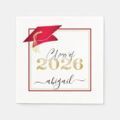 Elegantes Red Graduation Cap Metallic Gold Script Serviette (Vorderseite)