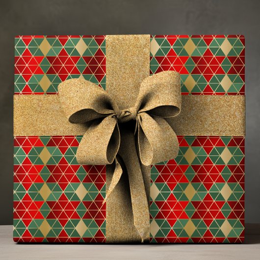 Elegantes Red Green Geometric Star Luxury Pattern Geschenkpapier