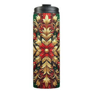 Elegantes Red Green Gold Festival Kariert Thermosbecher