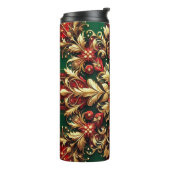 Elegantes Red Green Gold Festival Kariert Thermosbecher (Nach links gedreht)
