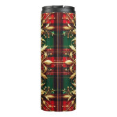 Elegantes Red Green Gold Festival Kariert Thermosbecher (Rückseite)