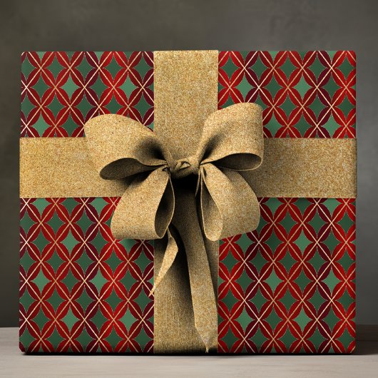 Elegantes Red Green Gold Harlequin Luxus-Muster Geschenkpapier