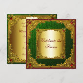 Elegantes Red Green Gold Weihnachts-Party Einladung (Vorne/Hinten)