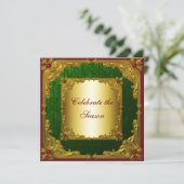 Elegantes Red Green Gold Weihnachts-Party Einladung (Stehend Vorderseite)