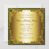 Elegantes Red Green Gold Weihnachts-Party Einladung (Rückseite)
