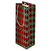 Elegantes Red Green Harlequin Luxury Pattern Geschenktüte Für Weinflaschen (Vorderseite Schrägansicht)