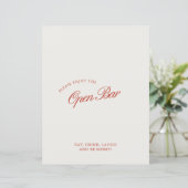 Elegantes Red & Ivory Open Bar Wedding Sign (Stehend Vorderseite)