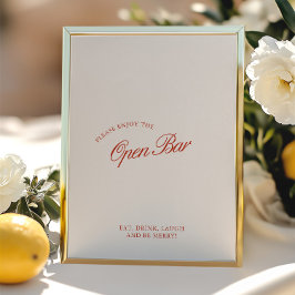 Elegantes Red & Ivory Open Bar Wedding Sign