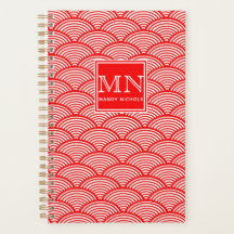 Elegantes Red Japanese Wave Pattern Mit Monogramm