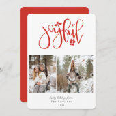 Elegantes Red Joyful Foto Feiertagskarte (Vorne/Hinten)