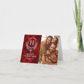 Elegantes Red Kariert Monogram Foto Weihnachten (Vorderseite)