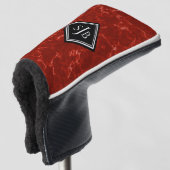 Elegantes Red Marble Black Diamond Monogram Golf Headcover (3/4 Vorderseite)