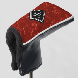 Elegantes Red Marble Black Diamond Monogram Golf Headcover