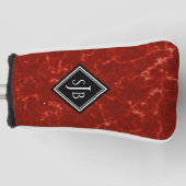 Elegantes Red Marble Black Diamond Monogram Golf Headcover (Vorderseite)