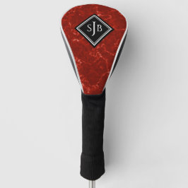 Elegantes Red Marble Black Diamond Monogram Golf Headcover