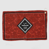 Elegantes Red Marble Black Diamond Monogram Golfhandtuch (Horizontal)