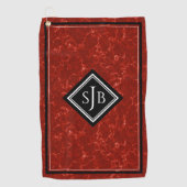 Elegantes Red Marble Black Diamond Monogram Golfhandtuch (Vorderseite)