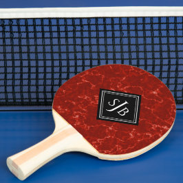 Elegantes Red Marble Black Diamond Monogram Tischtennis Schläger