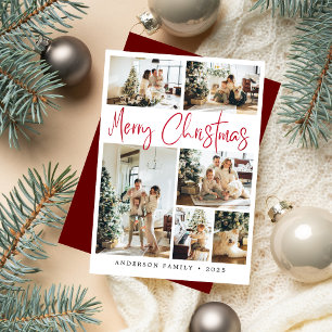 Elegantes Red Merry Christmas Calligraphy Foto Feiertagskarte