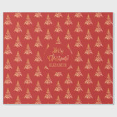 Elegantes Red Orange Christmas Tree Pattern Geschenkpapier (Flach)