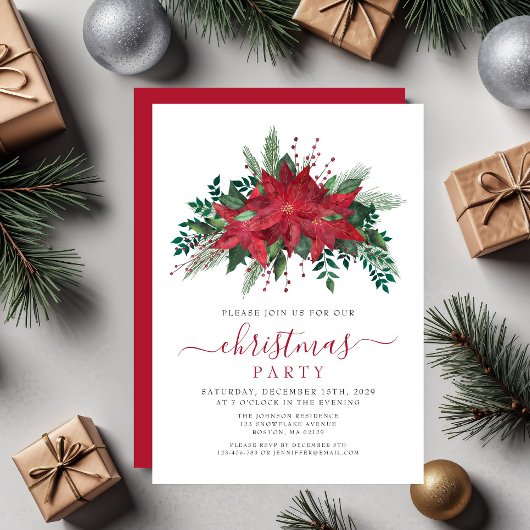 Elegantes Red Poinsettia Blumenweihnachtsfest Part Einladung