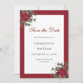 Elegantes Red Poinsettia Christmas Wedding Foto Save The Date (Rückseite)
