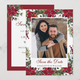 Elegantes Red Poinsettia Christmas Wedding Foto Save The Date