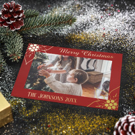 Elegantes Red Poinsettia Weihnachtsfest Foto Folien Feiertagskarte