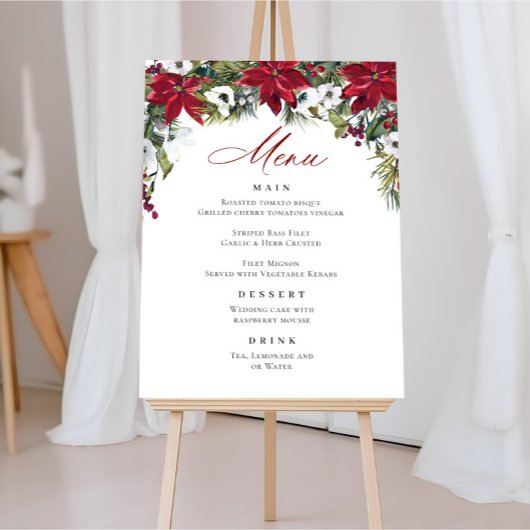 Elegantes Red Poinsettia Weihnachtsmenü Poster