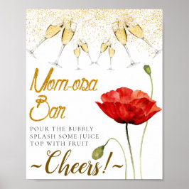 Elegantes Red Poppy Baby Shower Mimosa Bar Sign Poster