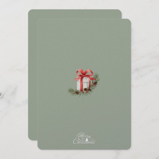 Elegantes Red Ribbon Gift & Pine Holiday Design Dankeskarte (Vorne/Hinten)