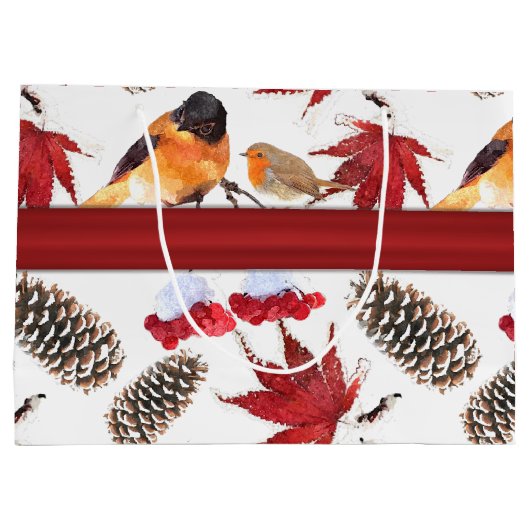 Elegantes Red Ribbon Watercolor Wintermuster Große Geschenktüte (Rückseite)