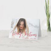 Elegantes Red Script Foto Frohe Weihnachten (Vorderseite)