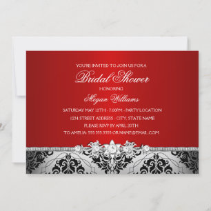 Elegantes Red Silver Damask & Jewel Brautparty Einladung